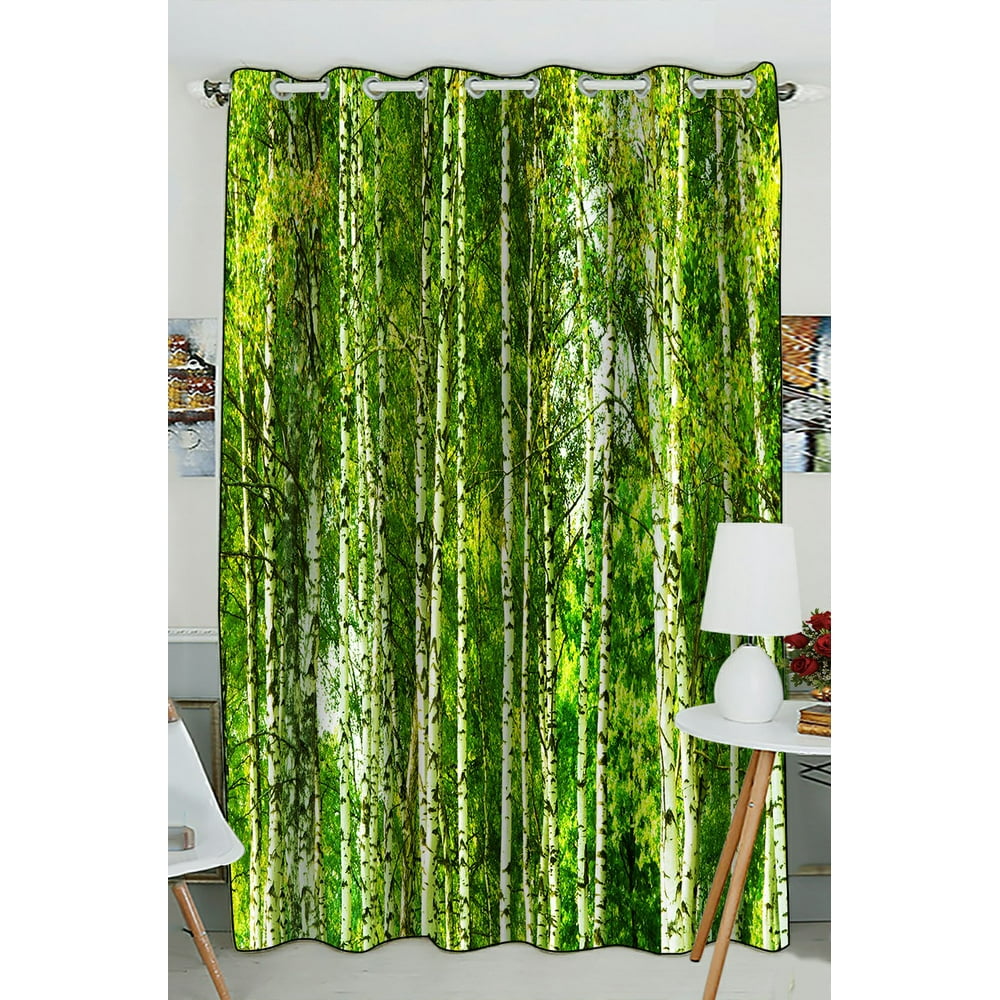 Phfzk Woodland Forest Window Curtain, Majestic Landscape With Green
