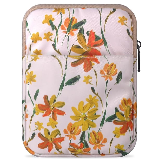 Funda para tableta Ereader de 6 a 7 pulgadas, color beige con forma de flor