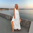 thumbnail image 3 of Evdexr Sun Dresses for Women 2025 Vacation Ruffle Tiered Flowy Maxi Dresses Beach Wedding Guest Dress with Pockets White L, 3 of 8