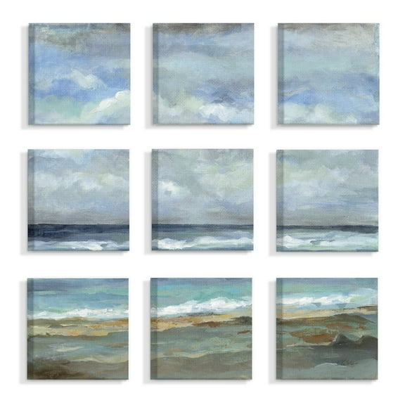The Stupell Home Decor Collection Beach Side Tide And Sky Blue and Tan Painting 9pc Stretched Canvas Wall Art Set, 12 x 1.5 x 12