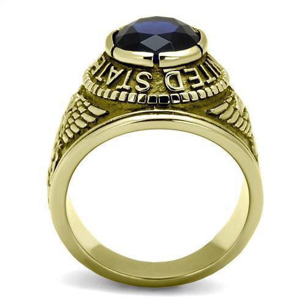 US Navy Ring for Men and Women Unisex Stainless Steel Military Patriotic Ring in Gold with Blue Stone