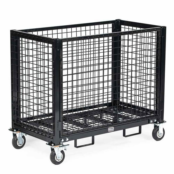 Titan Attachments Mobile Industrial Wire Crate Cart, Heavy-Duty Rolling Platform Base with Fork Pockets and Locking Caster Wheels, 2,500 LB Capacity, Mobile Roller