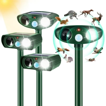 4 Pack Ultrasonic Animal Repellent Outdoor Solar Animal Repeller Waterproof with Motion Detection Cat Repellent Outdoor Deer Repellent Devices Dog Deterrent Skunk Repellent for Yard Garden Farm