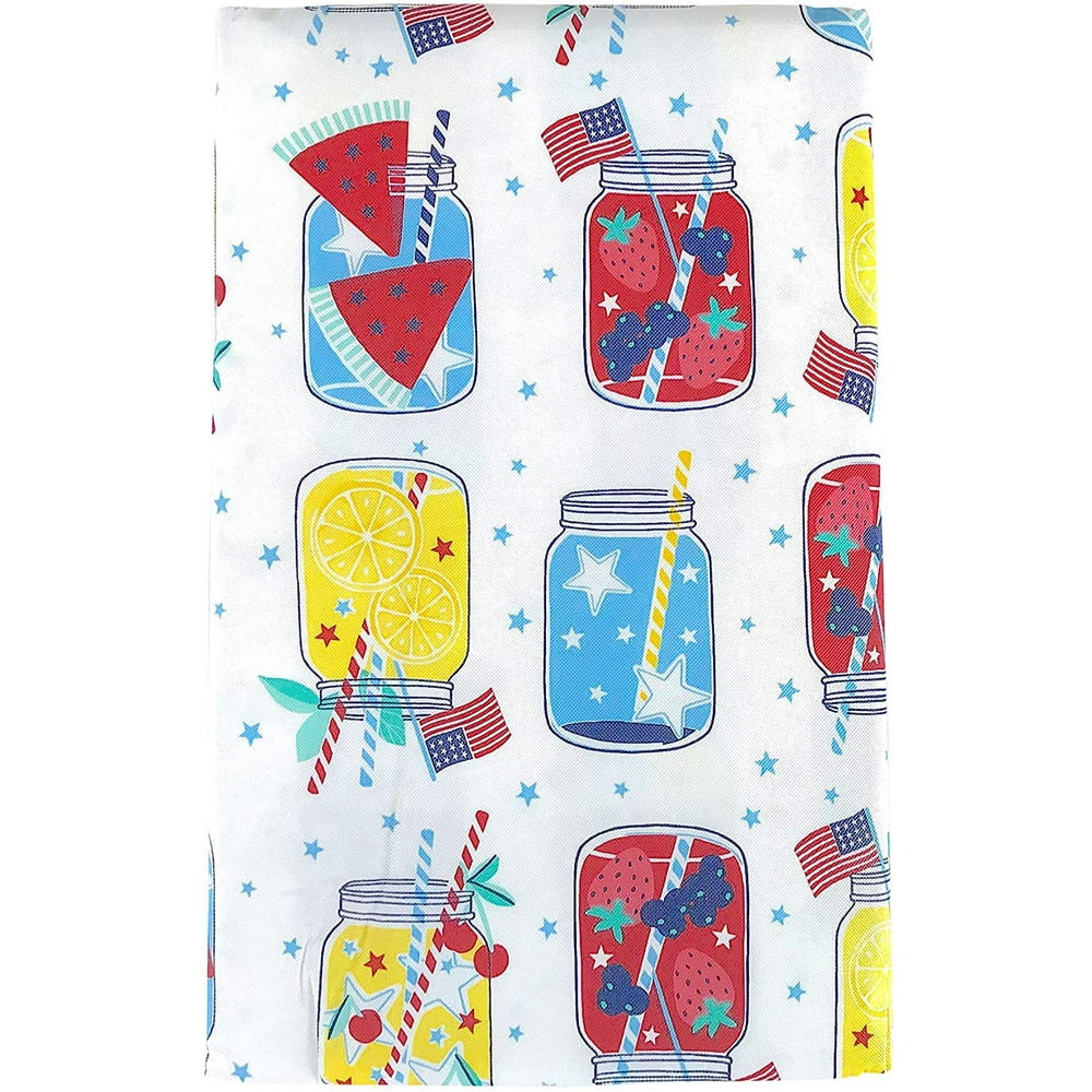 Summer Fun Vinyl Tablecloth with Flannel Backing Fun Patriotic Berry