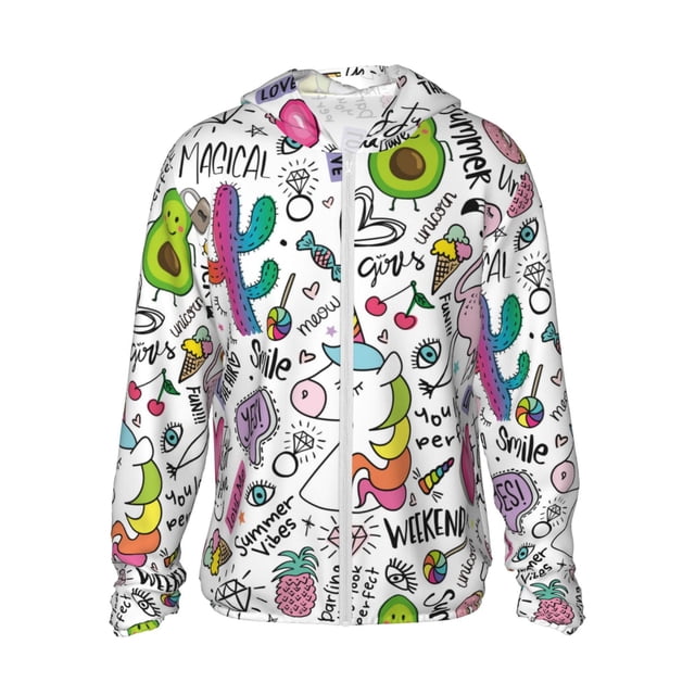 Balery Fun Animal with Unicorn Sudadera ligera de manga larga con capucha y protección solar UPF 50+ para hombre y mujer, ideal para pesca y running-3X-Large