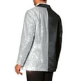 thumbnail image 3 of INSPIRE CHIC Sequin Blazers for Men's Color Block Peak Lapel Tuxedo Wedding Sparkly Suit Jacket M Black Silver, 3 of 5