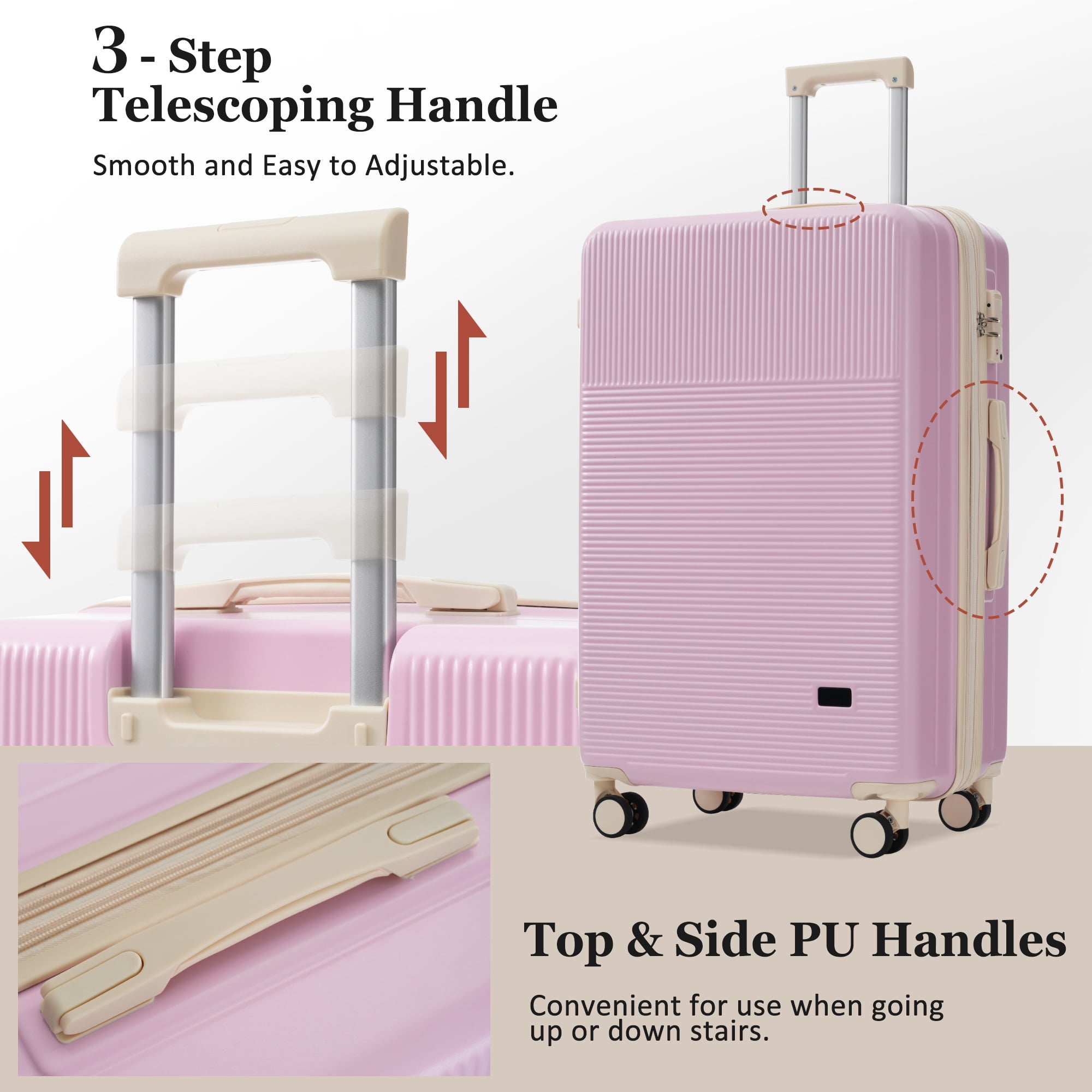 Luggage Sets 5 Piece with Half-opening, Hardside Carry On Suitcase Set with Double Spinner Wheel, Lightweight Travel Luggage with USB Port, TSA Locks
