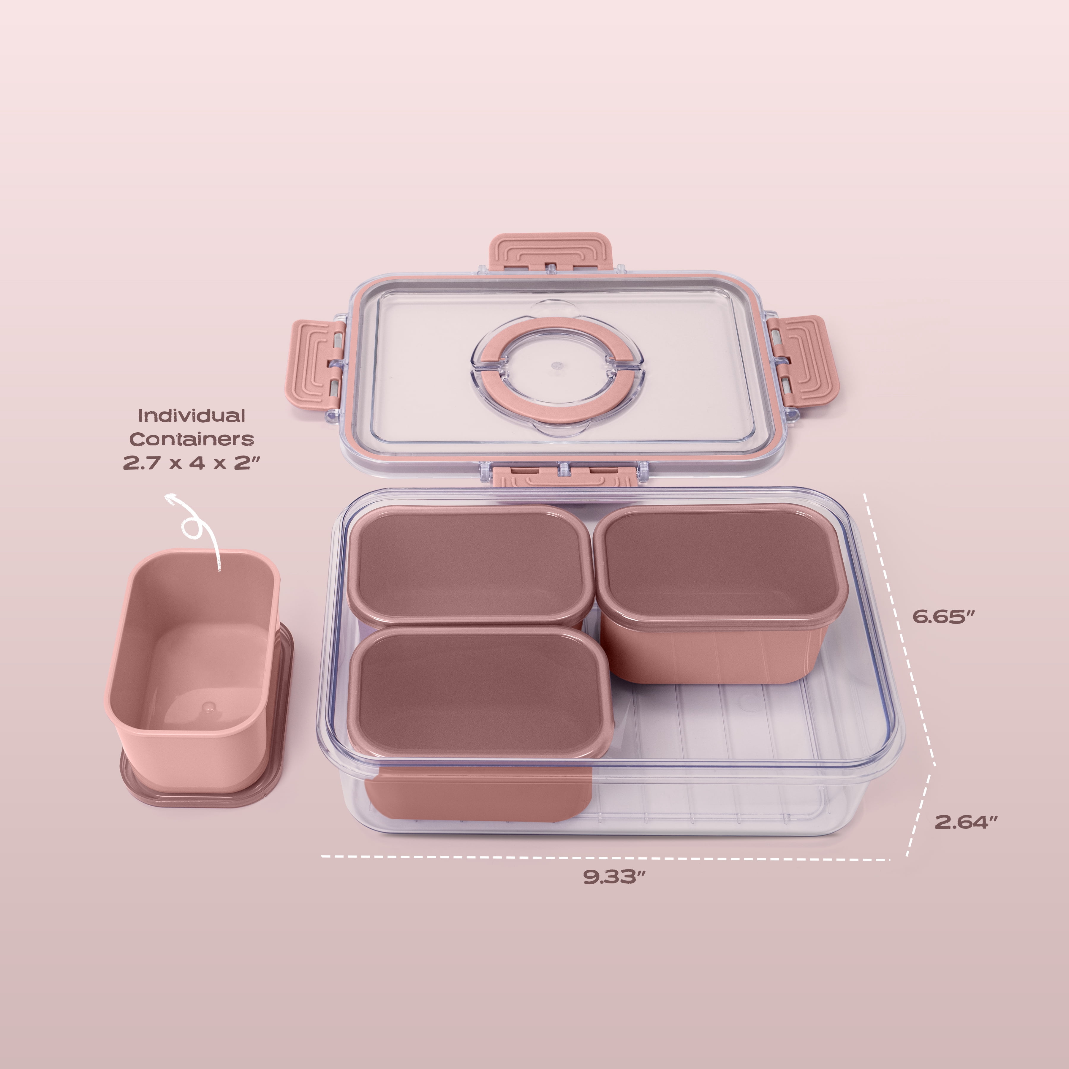 Cook with Color Pink Portable 4-Compartment Snack Food Storage Container, Portable and Dishwasher Safe with Ice Packs