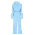 thumbnail image 5 of Dazajoo Womens 2 Piece Fall Outfits Fashion Denim Patchwork Zip Up Crop Hoodie and Wide Leg Jogger Pant Tracksuit Sets Streetwear,Blue,L, 5 of 9