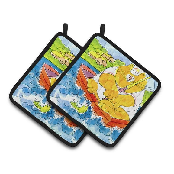 Carolines Treasures 6107PTHD Big Orange Cat Fishing Pair of Pot Holders , 7.5HX7.5W, multicolor