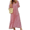 thumbnail image 2 of Women Casual Maxi Dress Bohemian Floral V Neck Puff Short Sleeve Beach Tiered Sundress Long Swing Dress, 2 of 6
