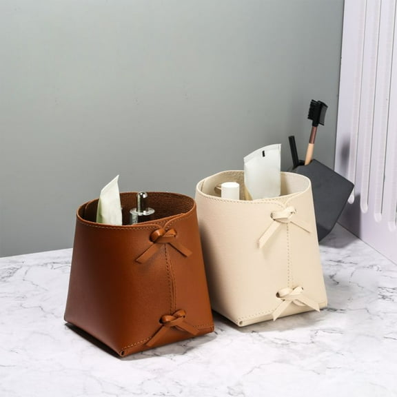 Leather Desktop Storage Organizer | Pencil Cup Holder & Brush Rack | Key Box & Purse Organizer | Beige/Brown | 11脳11脳13cm | Durable Design for Home, Office, Restaurant