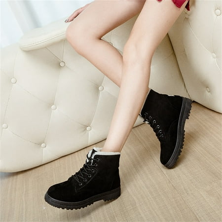 

Shldybc Womens Lace Up Snow Boots Fashion Round Toe Plush Warm Flat Shoes Comfortable Ankle Platform Short Boots