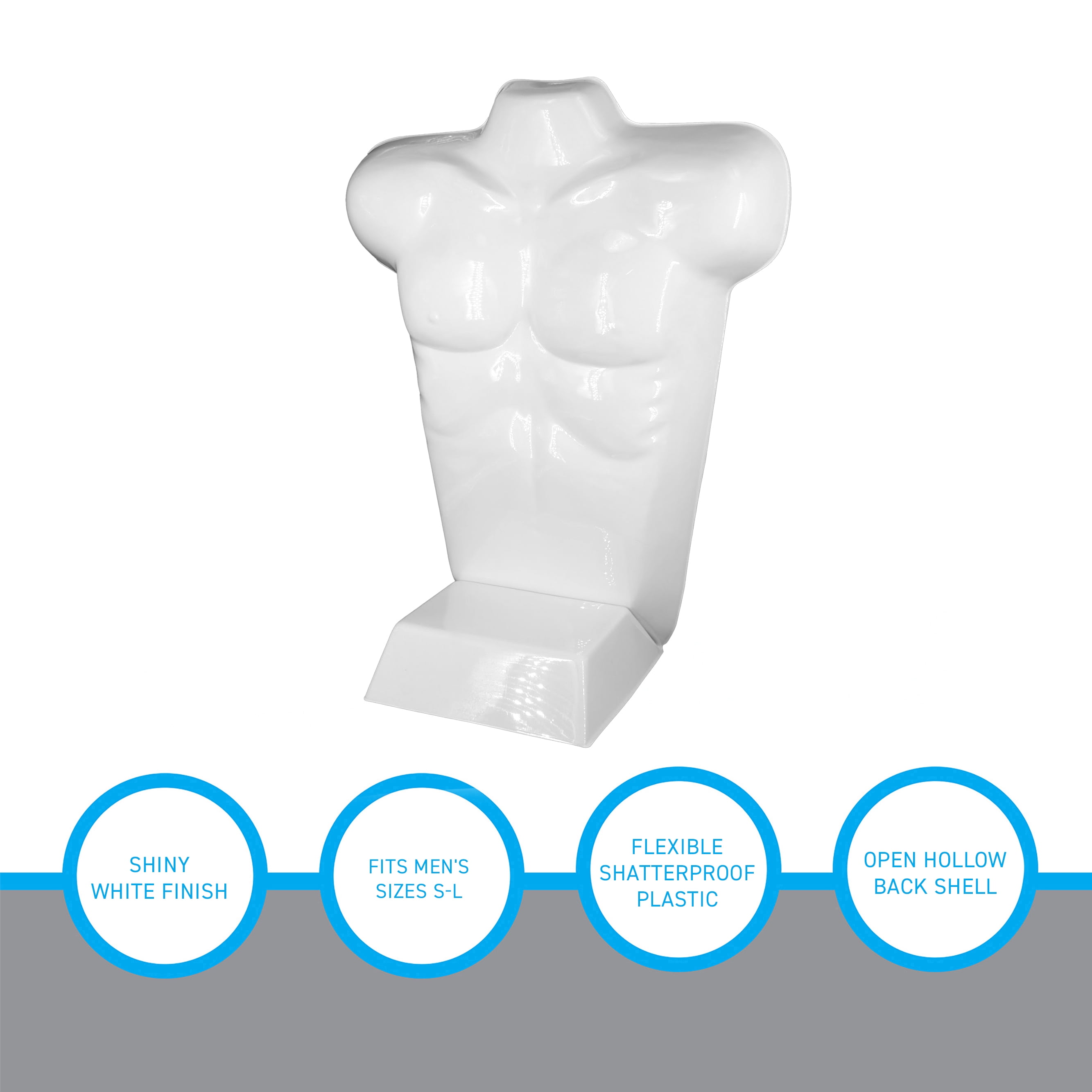 SSWBasics Economy Male White Plastic Countertop Mannequin - Fits Men's Sizes S-L