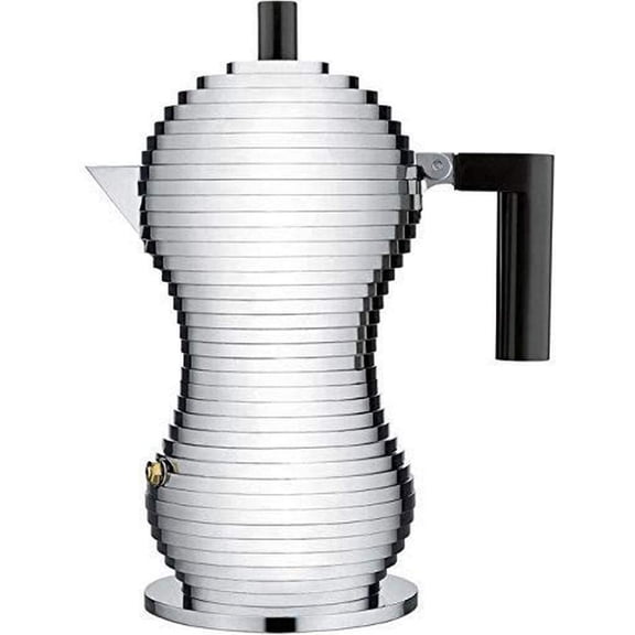 Alessi MDL02/3 B"Pulcina" Stove Top Espresso 3 Cup Coffee Maker in Aluminum Casting Handle And Knob in Pa, Black