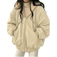thumbnail image 2 of Jacket for Women Reversible Y2k Zip Up Hoodie Fleece Fur Winter Coat Cutecore Korean Clothes Apricot L, 2 of 7