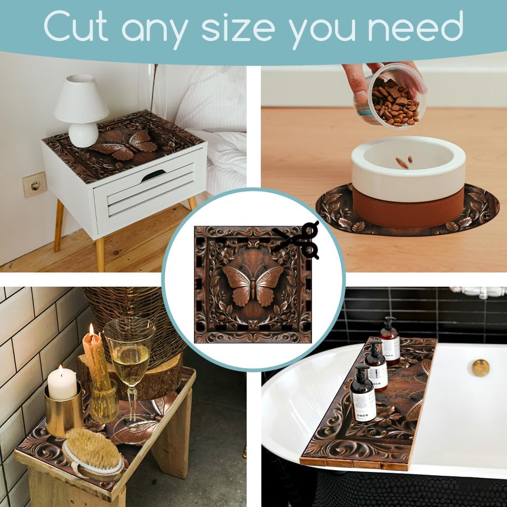 3D Wooden Butterfly Laundry Washer Dryer Dust Cover Mat 23.6x23.6inch Retro Wood Carving Effect Washing Machine Top Protector Pads