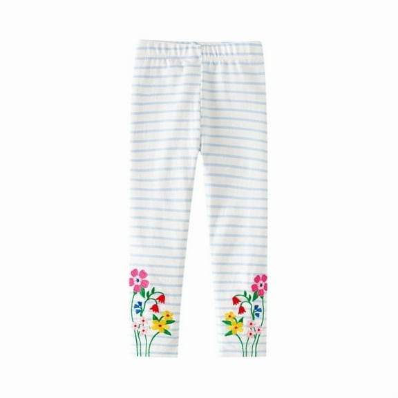 Gpaecead Girls Leggings Ankle Length, Comfortable Cartoon Printed Leggings for Girls, Cotton Tights Softness and Breathability 7 Years White