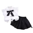thumbnail image 2 of Angala 2 Piece Outfits For Girls Notch Neck Short Sleeve Bow Knot Blouse With Shorts Set Girls Fall Season Wear Clothes, 2 of 3