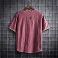 thumbnail image 4 of Mens Linen Shirts Plus Size 3/4 Sleeve V Neck Henley Shirt Retro Boho Summer Lightweight Tropical Beach Hippie Tees Wine M, 4 of 4