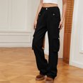 thumbnail image 4 of Ripped Jeans Womens Baggy High Waist Stretch Cargo Pants Women Baggy Multiple Pockets Relaxed Fitting Straight Wide Leg Pants S-45 Black M, 4 of 7