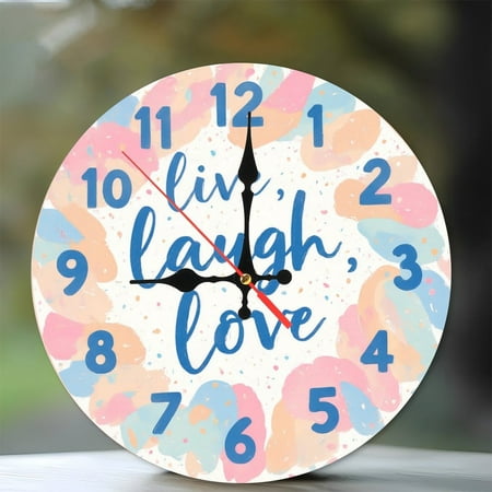 Live Laugh Love Wall Clock Pastel Colors Home Decor 10-Inch Silent Wooden Wall Clock, Battery Operated (AA Batteries Not Included), Artistic Home Decor
