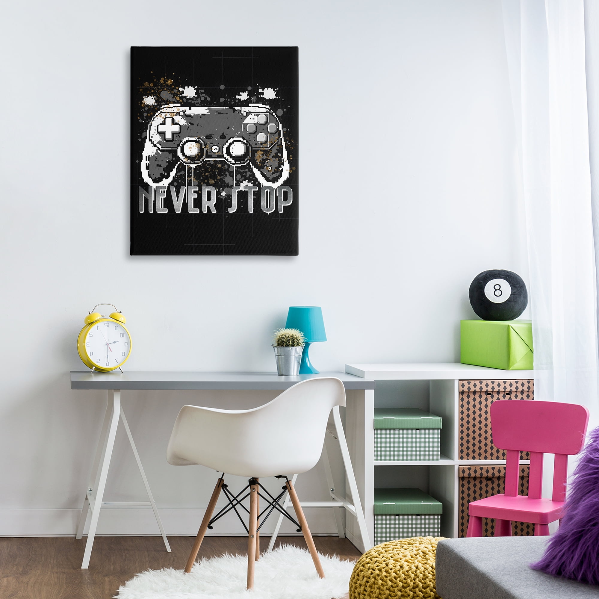Stupell Industries Never Stop Game Controller Entertainment Painting Wrapped Canvas Art Print Wall Art, 30 x 40