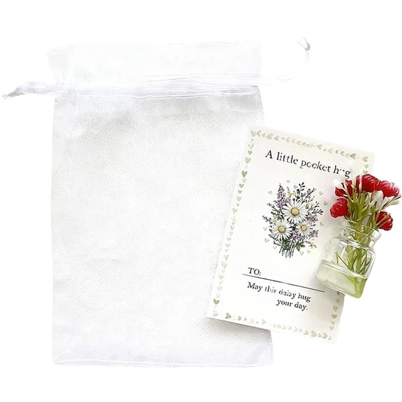 Pocket Floral Hug with Greeting Cards, Mini Floral Hug Token with Vase, Resin Flower Bouquet Hugs Keepsake with Encouragment Cards, Thank You Gift Motivational Gifts for Women Friends