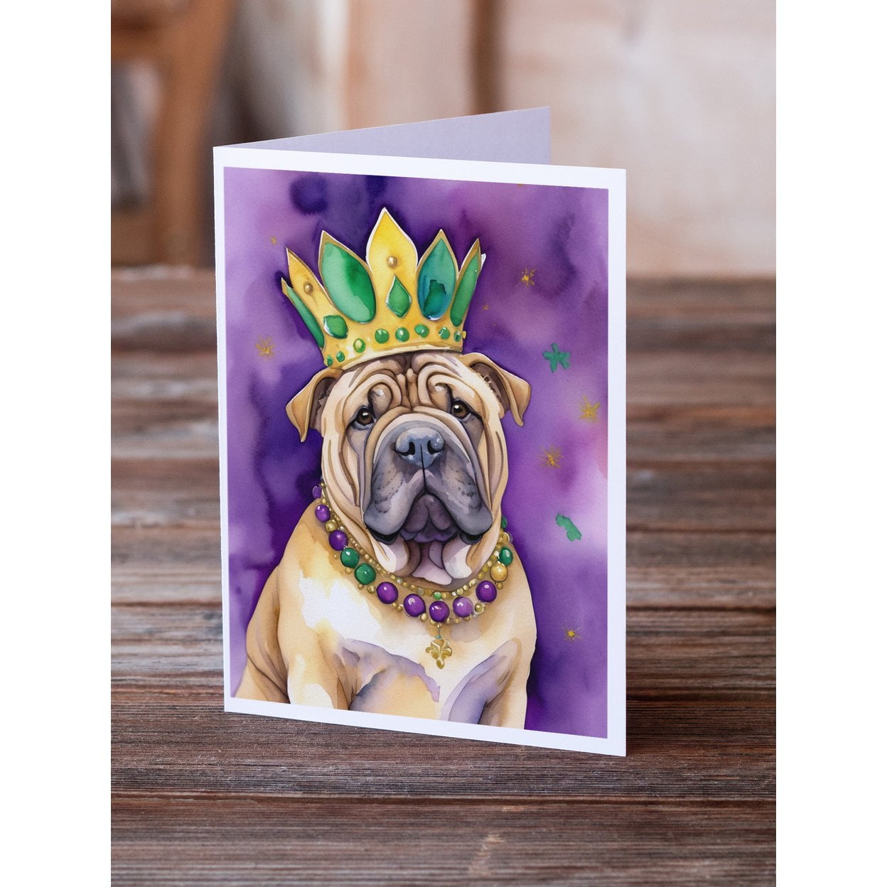 Shar Pei King of Mardi Gras Greeting Cards Pack of 8 7 in x 5 in