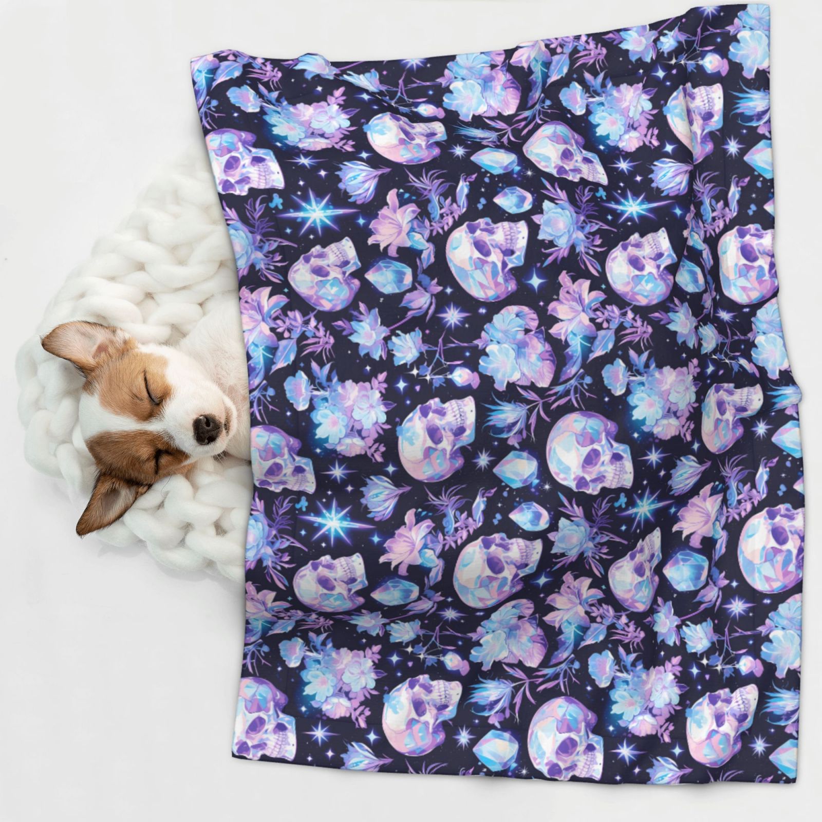 Naloa Skull crystal flower Dog Blanket, 3 Sizes Cat Blanket for Indoor Cats Large Medium Small Dog Gifts-Medium