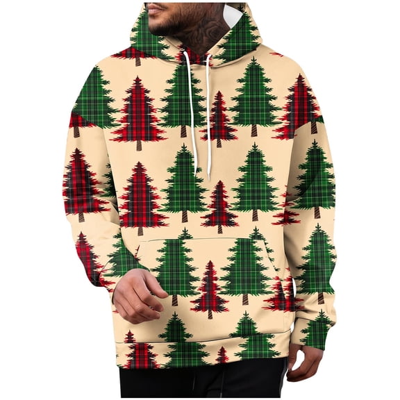 Turilly Hoodies Mens Festive Christmas Print Hoodie Long Sleeve Casual Holiday Pullover Top