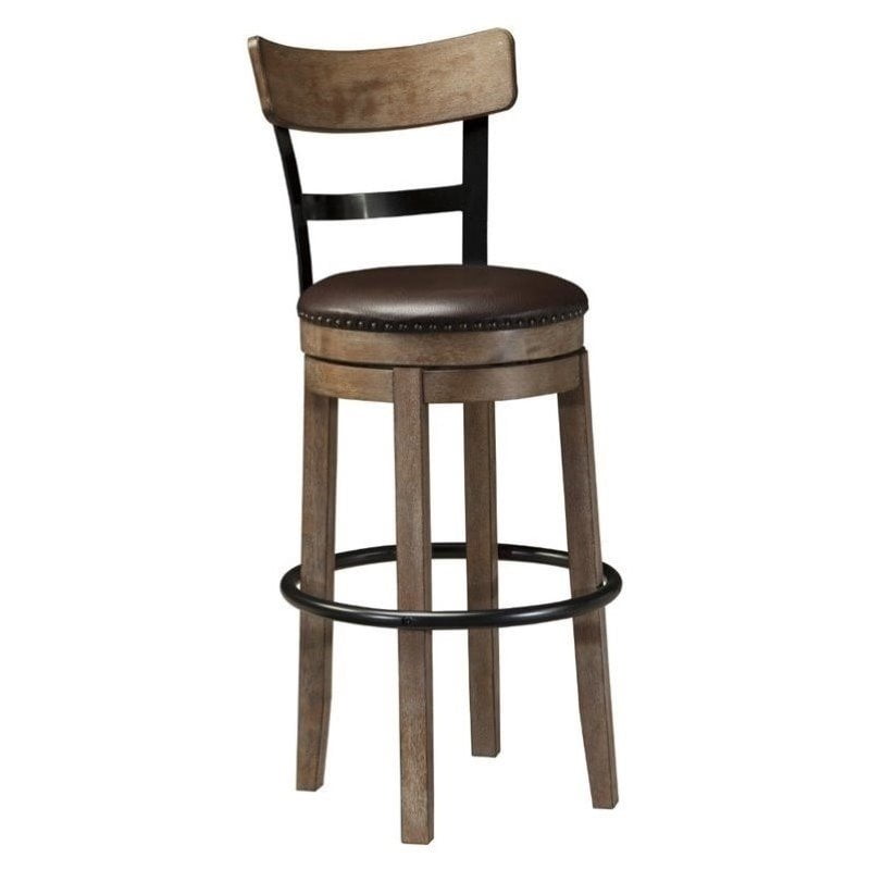 Bowery Hill 30.25" Faux Leather Swivel Bar Stool in Light Brown