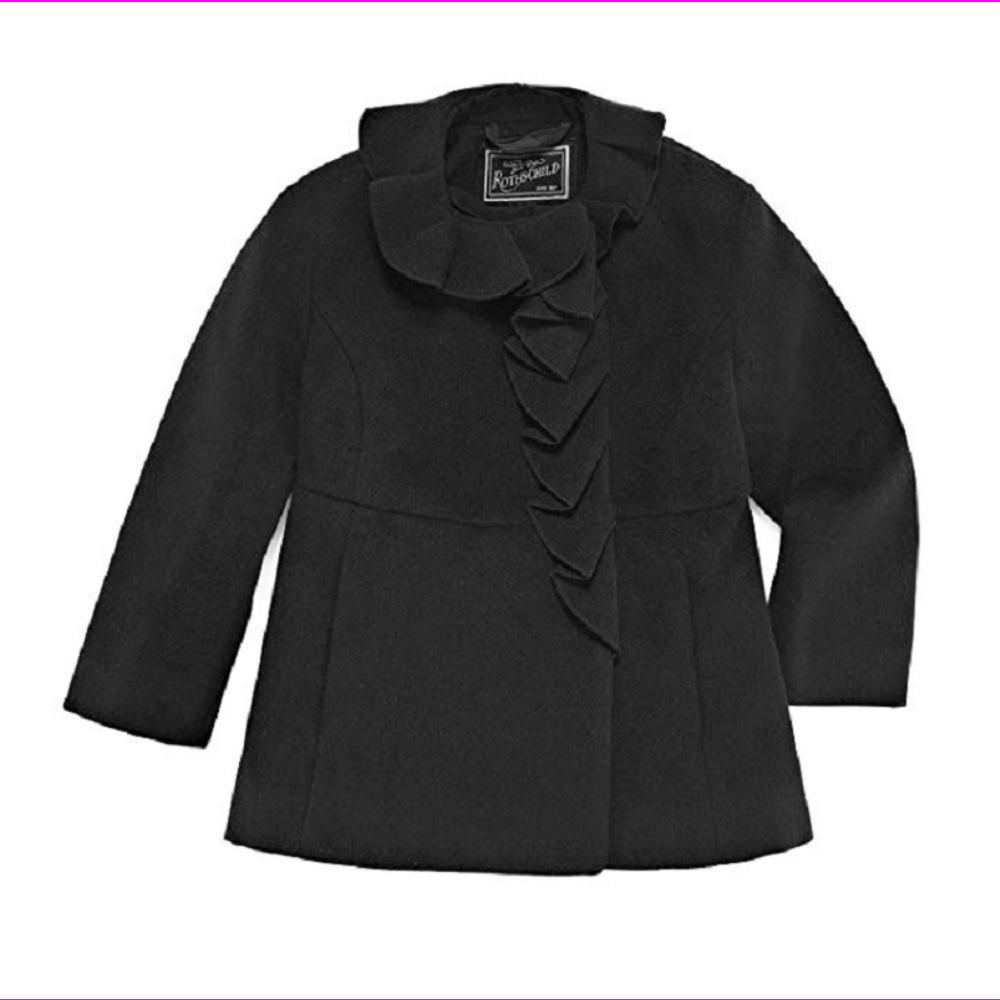 Rothschild Little Girls' Dress Coat with Ruffle Collar , Black, Size 4T