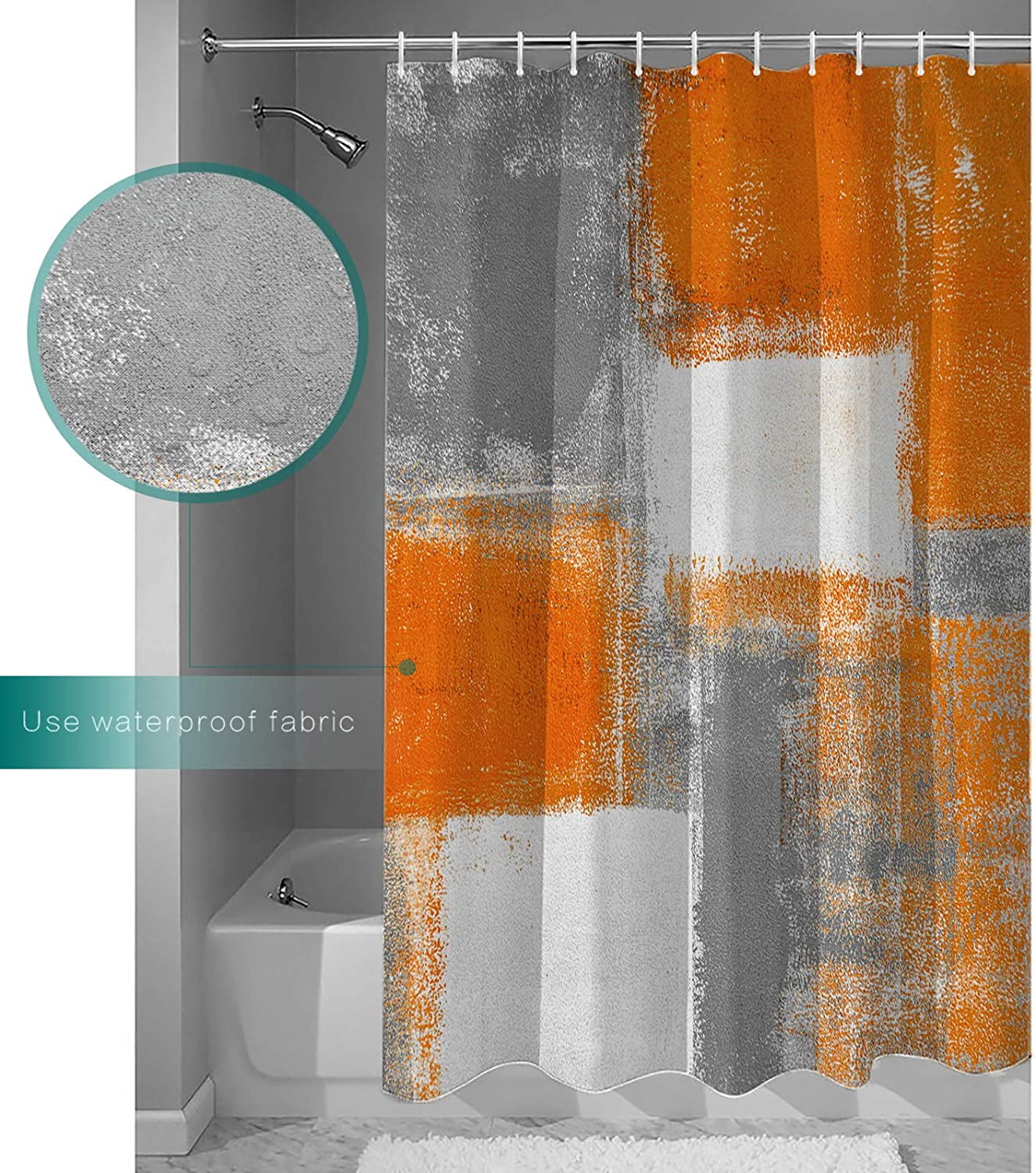 Fabric Shower Curtain for Bathroom, Oil Painting Abstract Art Custom Shower Curtain Set with Hooks, Luxury Bathroom Curtains, Orange Geometric Waterproof Polyester Bathroom Accessories, 36x72inch