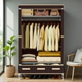 thumbnail image 2 of Wardrobe Closet with 3 Storage Drawers for Rentals, Dorms, Bedrooms, 67 Inches Tall hanging Closet Organizers and Storage with Hanging Space for Coats and Bags, Dark Coffee, 2 of 11