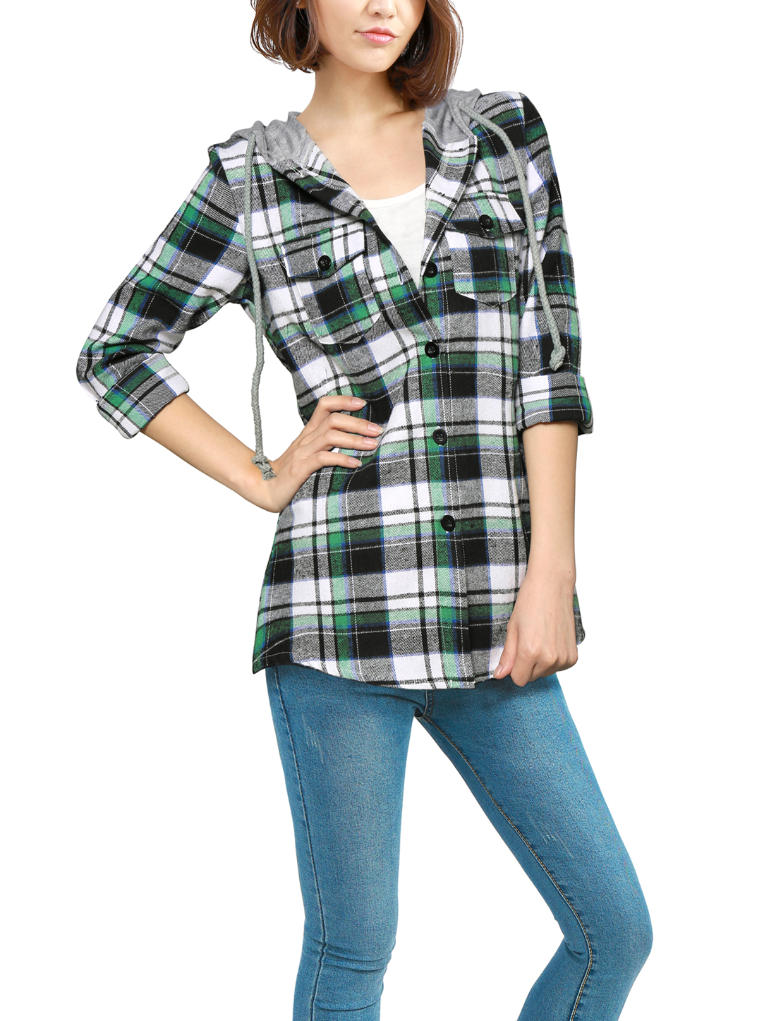 hooded checked shirts for womens