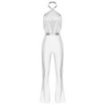 thumbnail image 3 of iiniim Women's Sleeveless Halter Neck Sparkly Sequin Fringe Jumpsuit Tassel Dance Outfit for Rave Party Silver M, 3 of 7