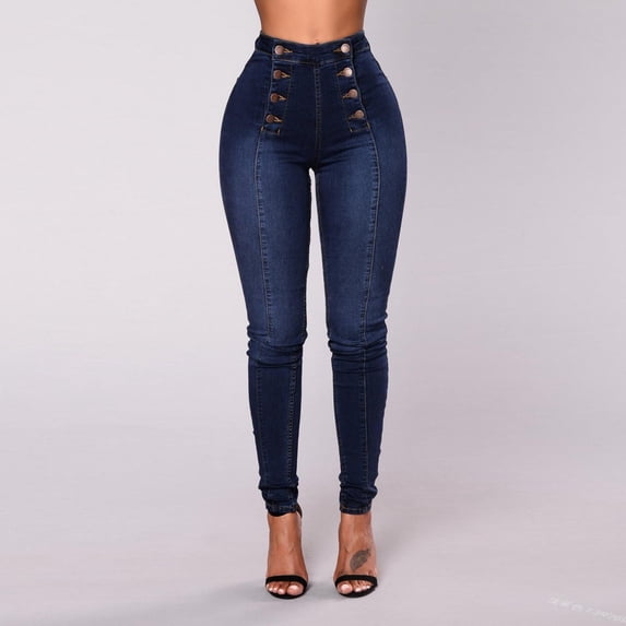 LoyisViDion Woman Pants Clearance Fashion Women'S Pocket Pants Solid Jeans Casual Pants Low Waist Trousers Blue 12(XXL)