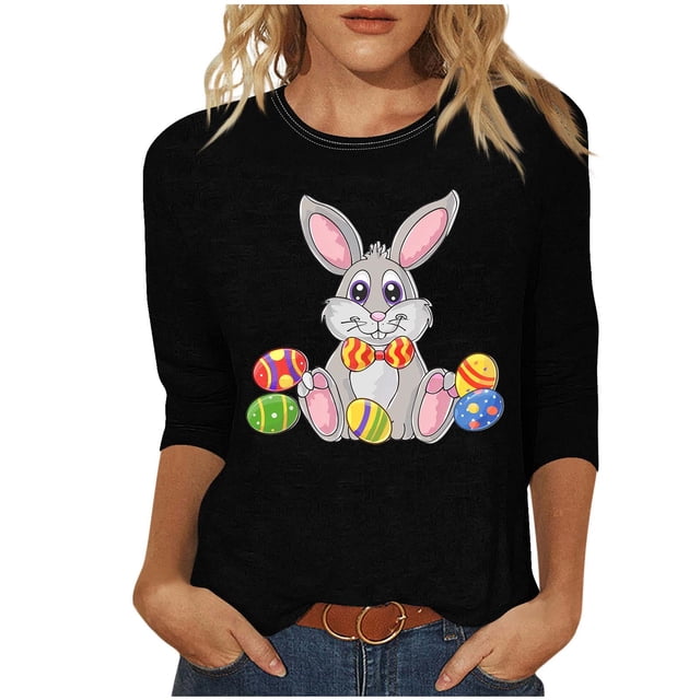 Camisetas Casuales de las Mujeres Impresas 3/4 Manga Cuello Redondo Blusa, Moda Ligera Superior para el Hogar Y el Uso Diario, Cómoda Imitación de la Tela Del Estante