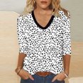 thumbnail image 2 of DeHolifer Womens T Shirt V-Neck 3/4 Sleeve Leopard Print Loose Casual T Shirt Summer Fashion Blouse Tops White S, 2 of 4