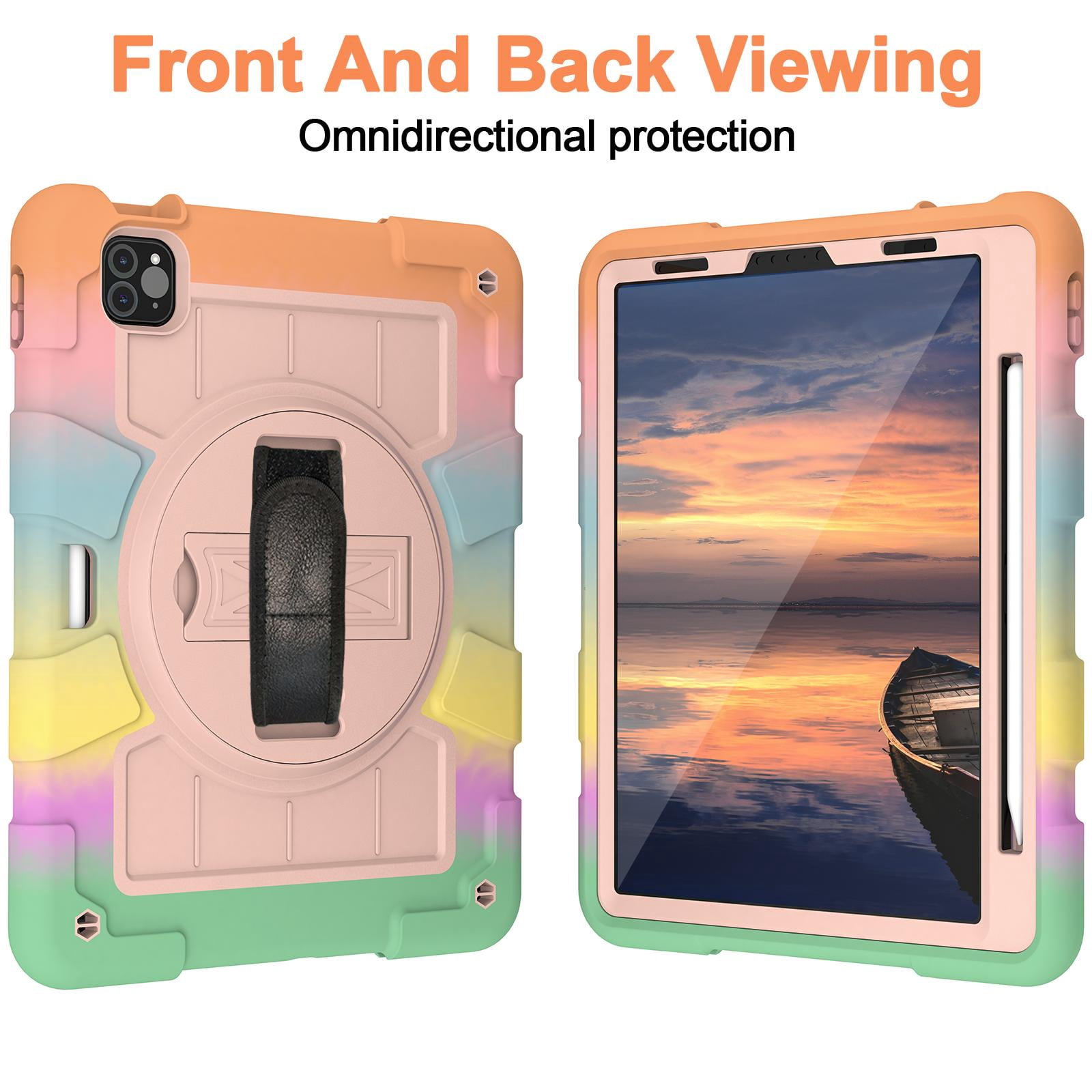 Shockproof Case for Apple iPad Air 11 Inch M4 M3 M2 2026/2025/2024, with Pencil Holder iKids Friendly Hand Strap Shoulder Strap Kickstand Anti-Scratch Case Cover for iPad Air 11",Coral