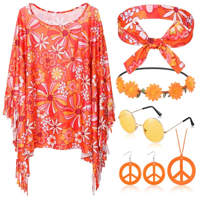 Set de Accesorios de Disfraz Hippie Hicarer para Mujeres y Niñas x6