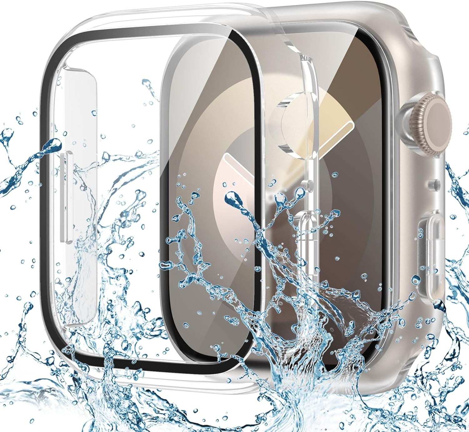XiHAMA Waterproof Screen Protector Case Compatible with Apple Watch Series 6/5/4/SE 44mm, Hard Bumper with Tempered Glass for Watch Cover