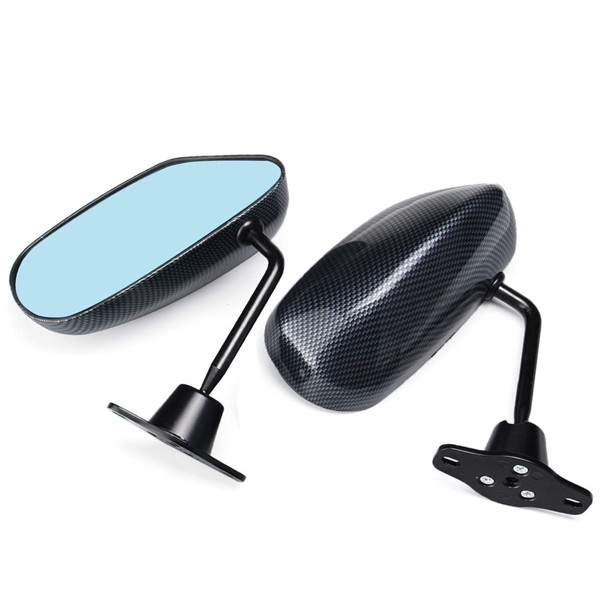 Left + Right F1 Style Carbon Fiber Side Mirror w/Blue Mirror Surface