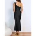 thumbnail image 4 of Women's Satin Sleeveless Elegant Backless Ruffle Maxi One Shoulder Formal Dress for Summer Black S, 4 of 8