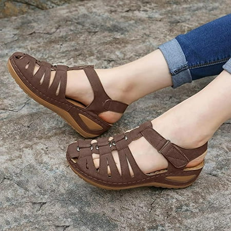 

Danhjin Closed Toe Sandals for Women Casual Summer Hollow Out Vintage Wedge Sandal Gladiator Outdoor Shoes