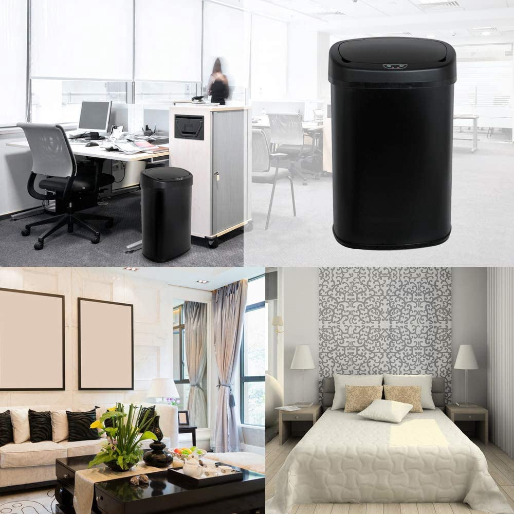 Touch Free 13 Gallon Stainless Steel Automatic Sensor Trash Can No Touch Garbage Can Kitchen Waste Bin High-Capacity Bathroom Trash Can with Lid for Home Bedroom Office,Powered by Battery,Black