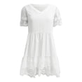 thumbnail image 4 of Women Casual Solid Dress Short Sleeve V Neck Lace Spliice Dress Ruffle Loose Dress Womens Outfits Summer Casual Tan Dress Casual Dress for Juniors Short Sleeves Midi Dress Backless Long Sleeve Dress, 4 of 4