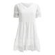 thumbnail image 3 of Vestido informal de manga corta liso para mujer: cuello en V con encaje, volantes y corte holgado para primavera/verano., 3 of 3
