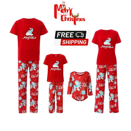 

ROAONOCOMO Christmas Pajamas For Family Red Cartoon Unicorns Patterns
